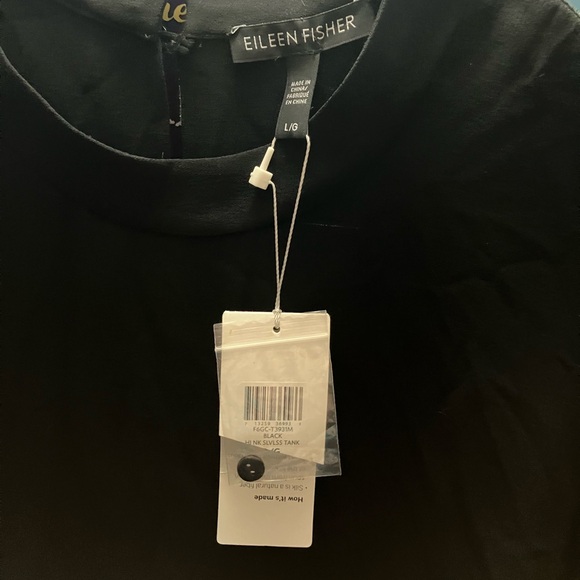 Eileen Fisher Black Silk Georgette Crepe Sleeveless blouse top $218 NWT Large - Picture 3 of 5